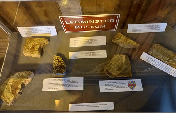 Historic floor tiles from Leominster Priory.